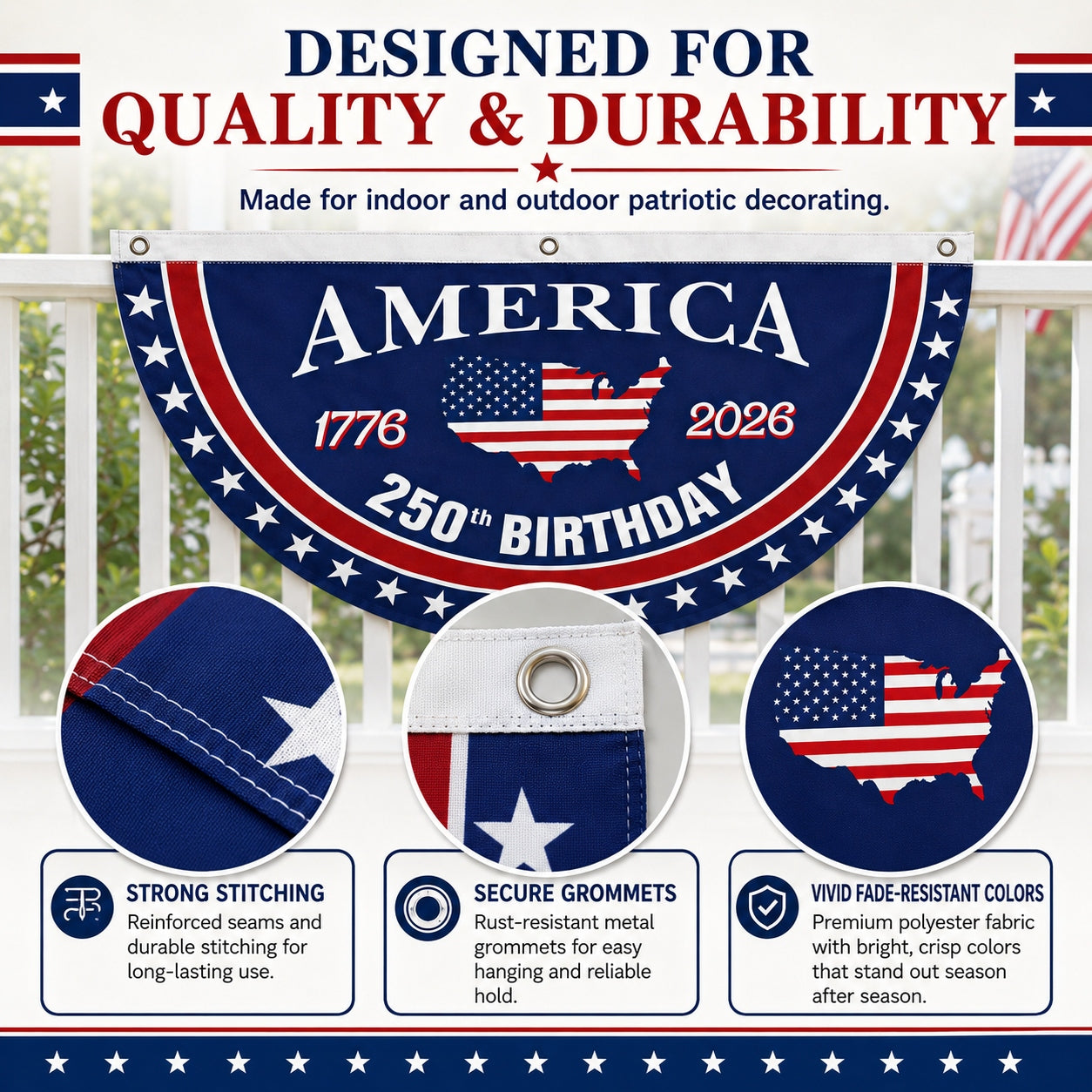 Flash Sale 60% OFF⭐Veteran Made - USA 250th Anniversary Flag Half Round Banner🦅